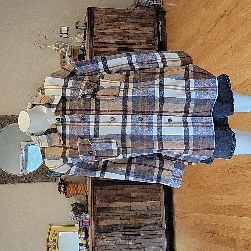 BiBi Taupe Plaid Long Sleeve Shacket